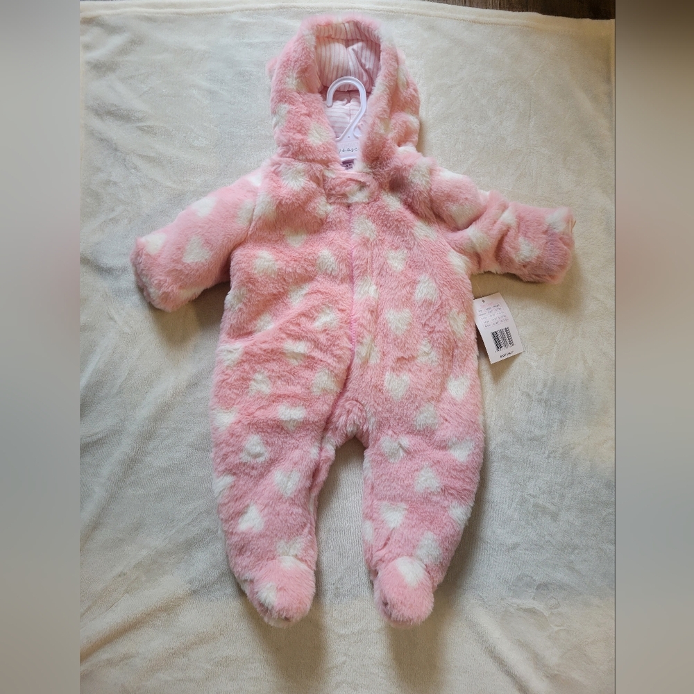 Baby girl pink snowsuit with hearts